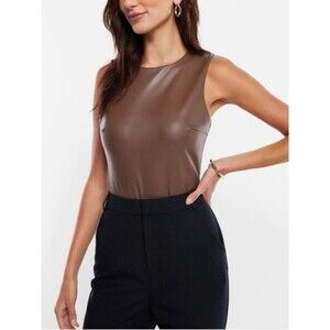 EXPRESS Body Contour - Sleeveless Faux-Leather Brown Bodysuit
